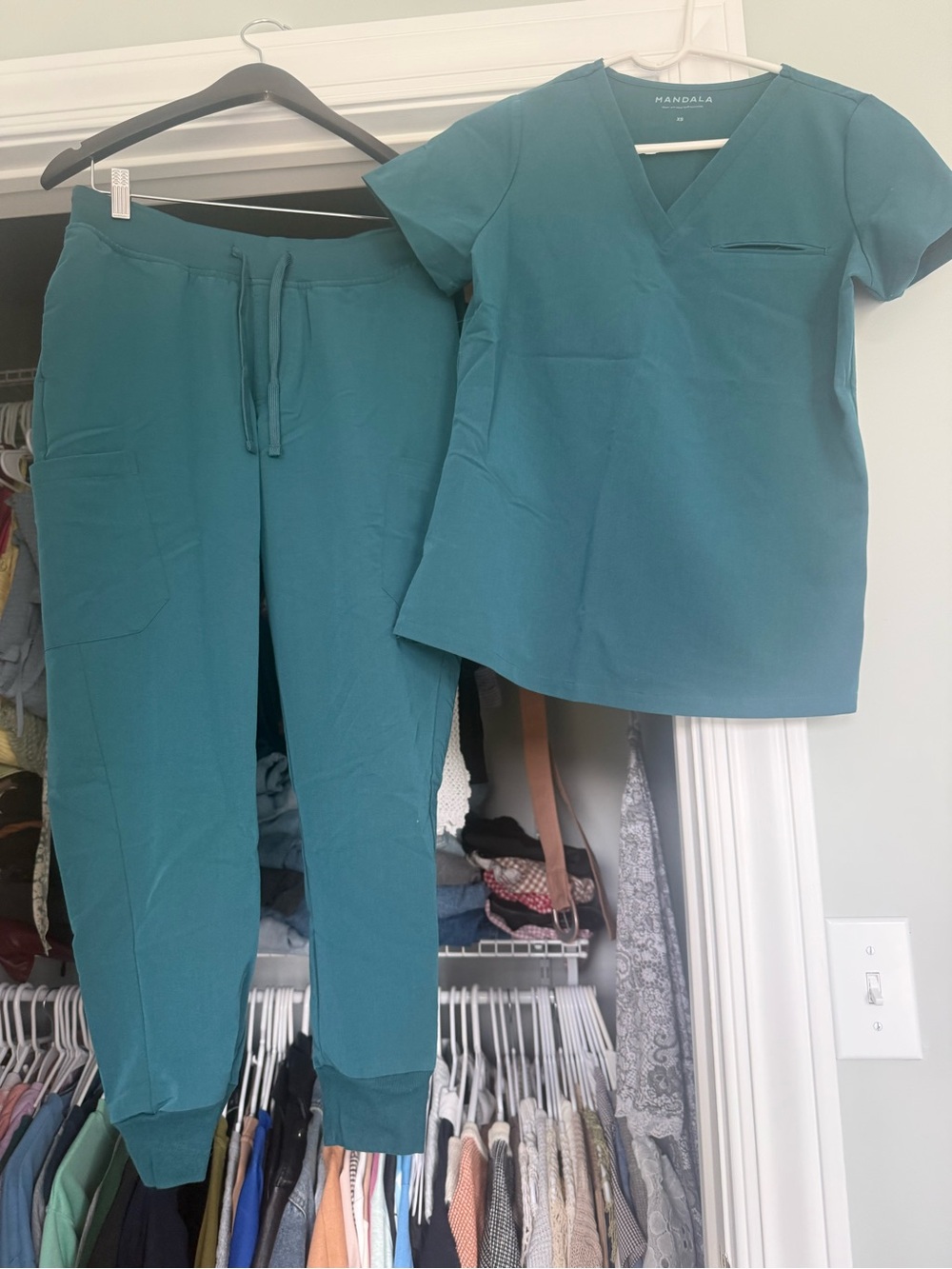 Mandala Teal Scrub Top and Jogger Pants Set